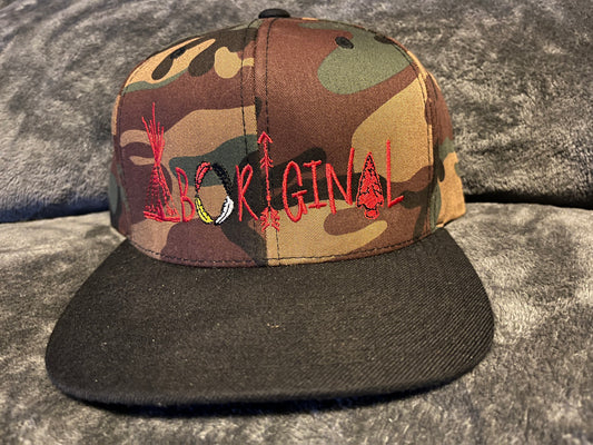 “Aboriginal” Logo Green Camo Flat Bill Hat